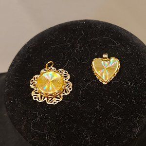 Set of 2 Vintage Gold Toned Suncatcher Pendants
